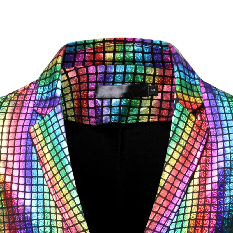 Trajes de fiestas de escenario para hombre, chaqueta de lentejuelas a cuadros con arcoíris dorados y plateados, pantalones, ideal para festival de