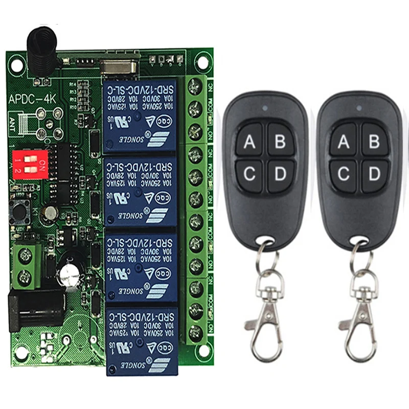

Universal DC 12V 24V 10A Relay 4CH 4 CH Wireless RF Remote Control Switch Transmitter+Receiver Module,315 / 433 MHz