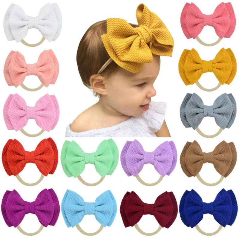 New 20-color children's double-layer bowknot nylon headband small baby headband baby photo headwear