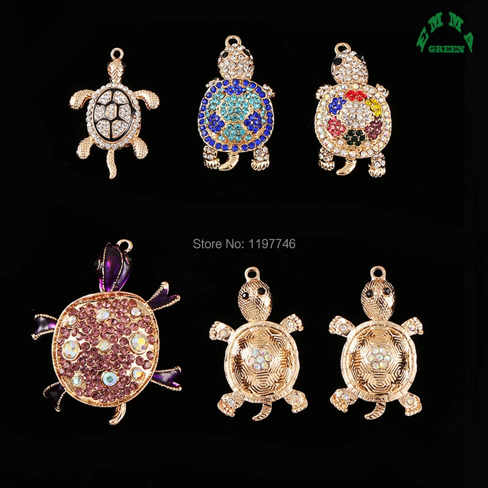 Turtle Rhinestone Pendant 3D cute Animal Charm Pendants big 55mm Colorful Embellishments Vintage Classical Jewelry Findings