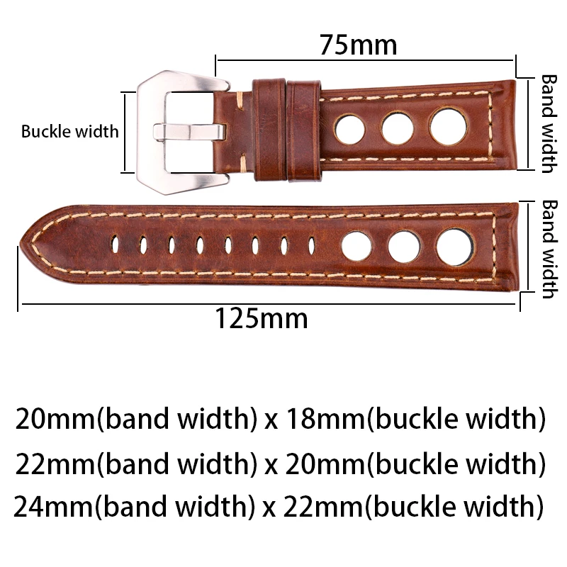 Vintage Genuine Leather Watch Strap 20mm 22mm 24mm 4 Colors Stainless Steel Buckle Watchband Accessories