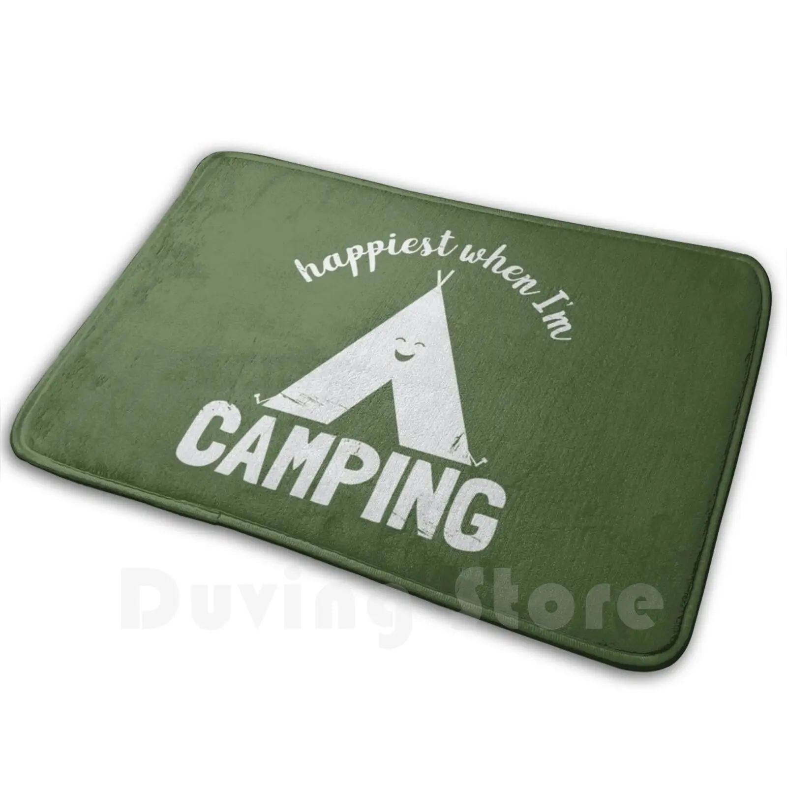 Happy Design Happiest When I'm Camping-Now In White! Carpet Mat Rug Cushion Soft Camping Outdoors Nature Men