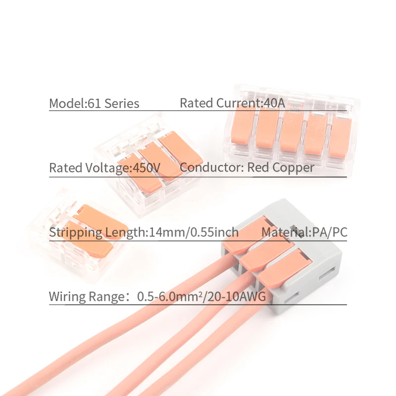 Snelle Bedrading Connector Universal Compact Wire Connector Plug-In Draad Terminal Blok Home Connector 6.0mm2