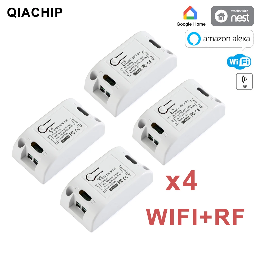 QIACHIP RF 433 AC 220V Receiver Smart Home Wifi Wireless Remote Control Led Light Switch Smart Life/Tuya APP Works with Google