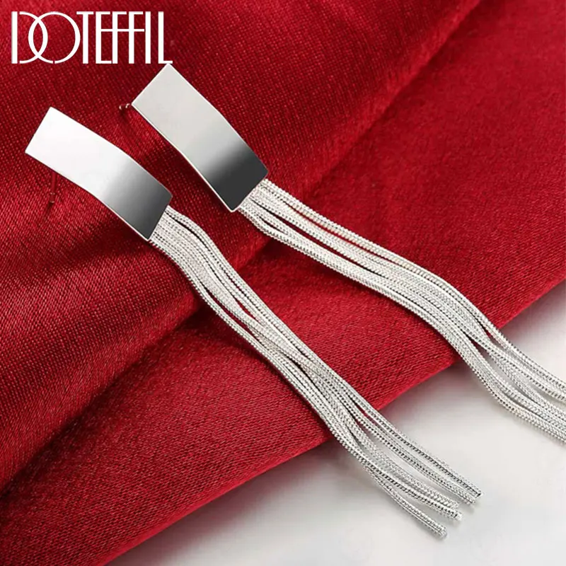 DOTEFFIL 925 Sterling Silver Long Tassel Earrings Charm Women Jewelry Fashion Wedding Engagement Party Gift