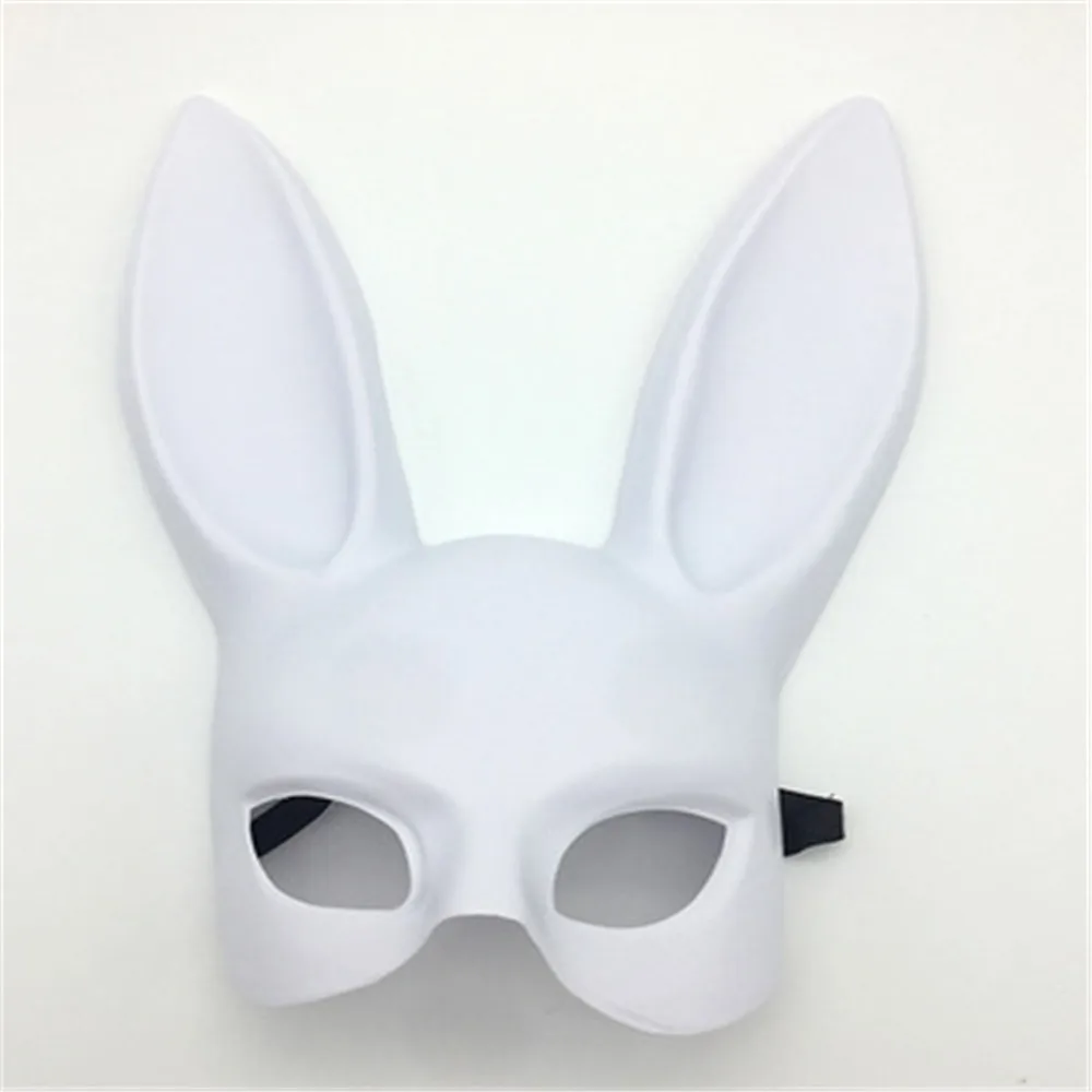 Solid Color Halloween Rabbit Ears Half Mask Bright Matte Bunny Cosplay Party Masquerade Festival Anime Bar Nightclub Accessories