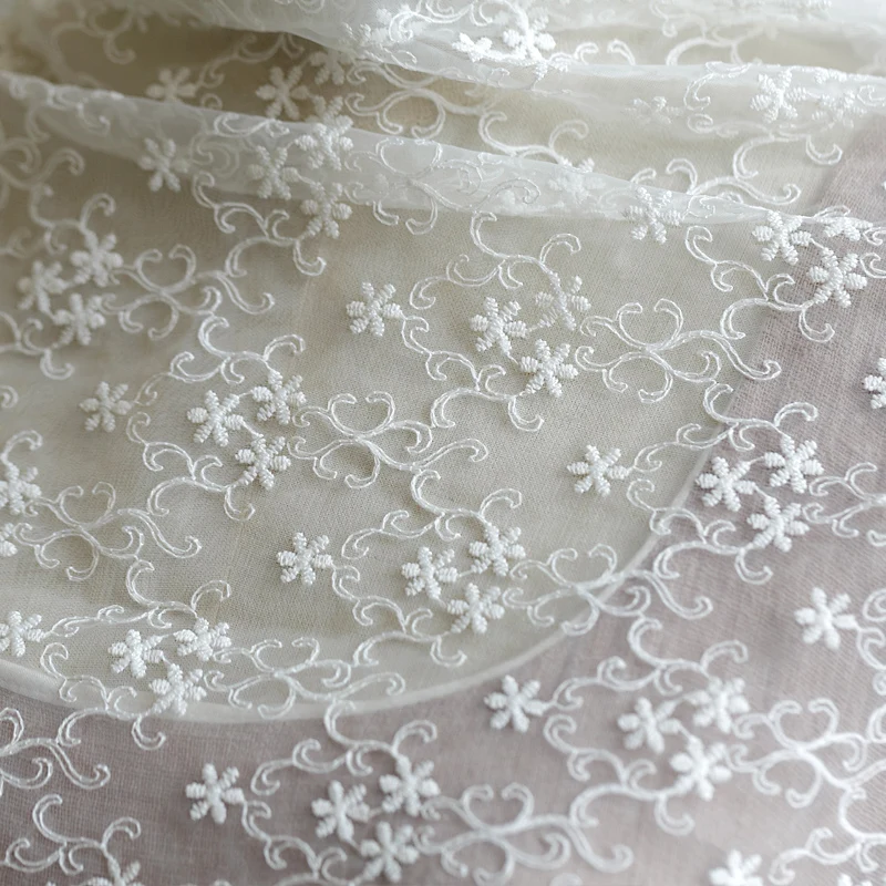 Organza Embroidery Fabric White Embroidered Wedding Dress Cheongsam Clothing Fabric Diy Handmade Cloth Background Cloth