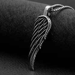 Fashion Stainless Steel Retro Feather Wing Pendant New Titanium Steel Wing Punk Necklace Hot Sale