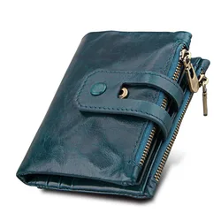 New RFID Genuine Leather Women Wallet With Zipper Coin Pocket Credit Card Holder Crazy Horse Purse For Man Men Money Bag