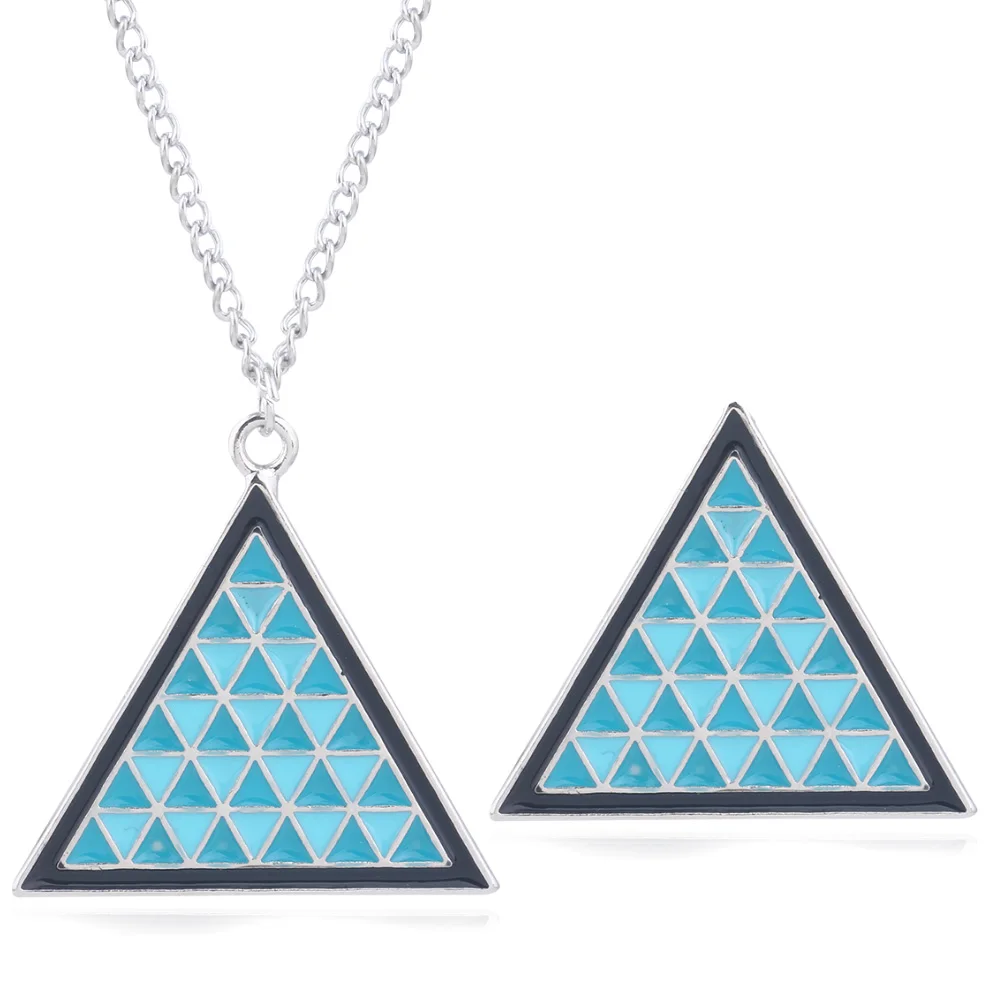 RJ Game Detroit: Become Human Blue Triangle Pendant Necklace Geometric Multi-Energy Logo Chain Jewelry Accessory Gift