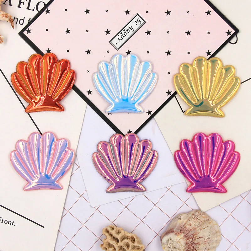 Pu Shiny Starfish and Shell Padded Appliques, Cake Insert Cards, Children Hair Clip Accessories, DIY Kid Patches, 30Pcs Lot