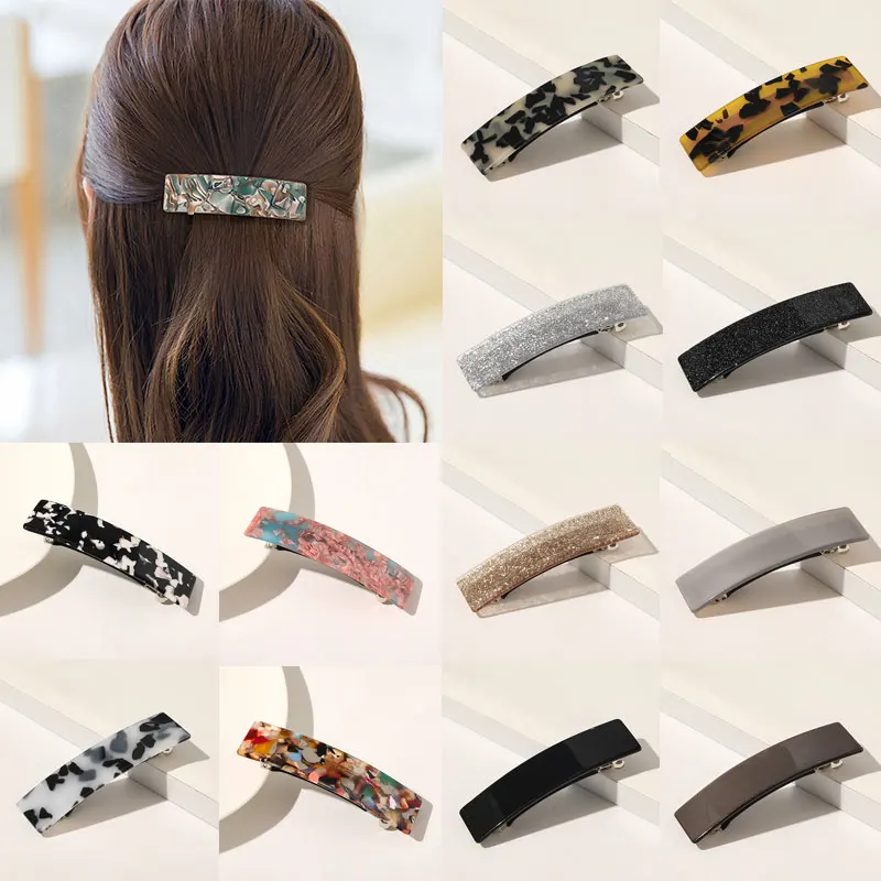 Women Bling Glitter Hairpins Square Geometric Leopard Marble Acetate Colorful Barrettes Hair Clips Hairgrips Hair Accessories