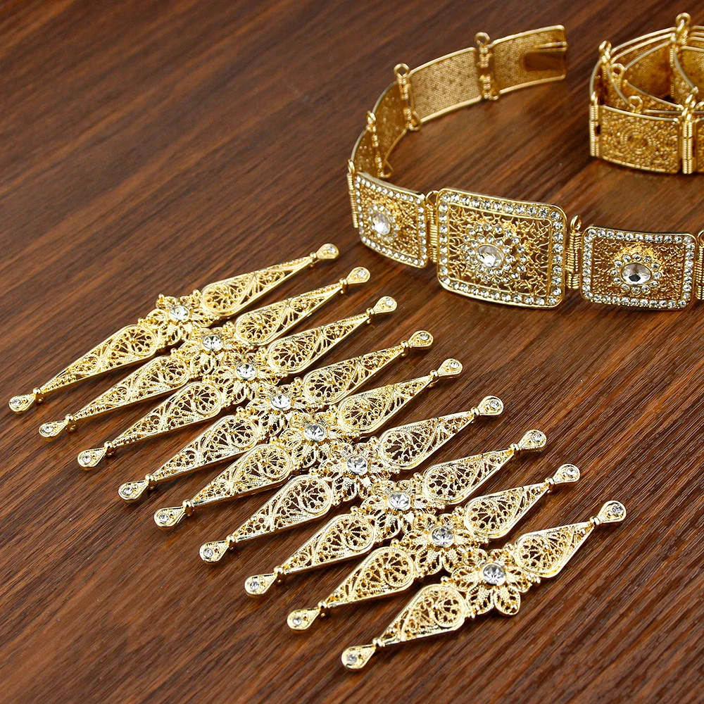 Sunspicems Morocco Caftan Belt Caucasus Breastplate Sets Arab Waist Chain Crystal Turks Bridal  Wedding Jewelry