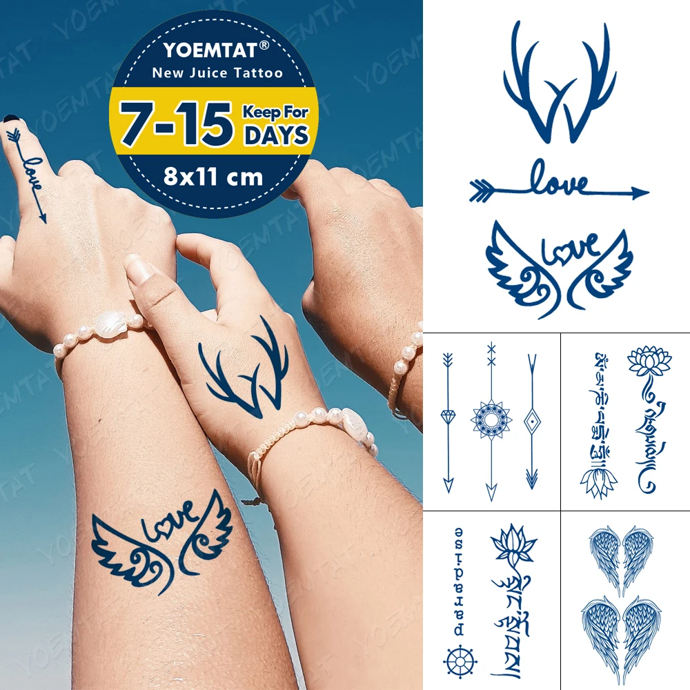 

Juice Lasting Waterproof Temporary Tattoo Sticker Antler Love Cupid Arrow Angel Wing Flash Tatoo Female Body Art Fake Tatto Male