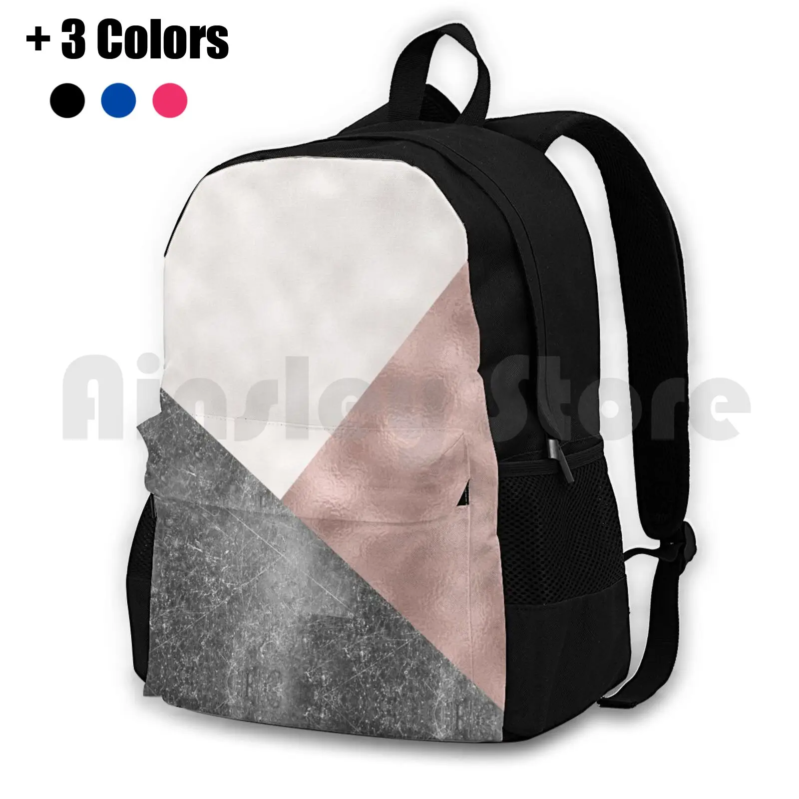 Rose Grunge-Geo Layers Outdoor Hiking Backpack Waterproof Camping Travel Geometric Geometric Rose Gold Rosegold Copper Shapes