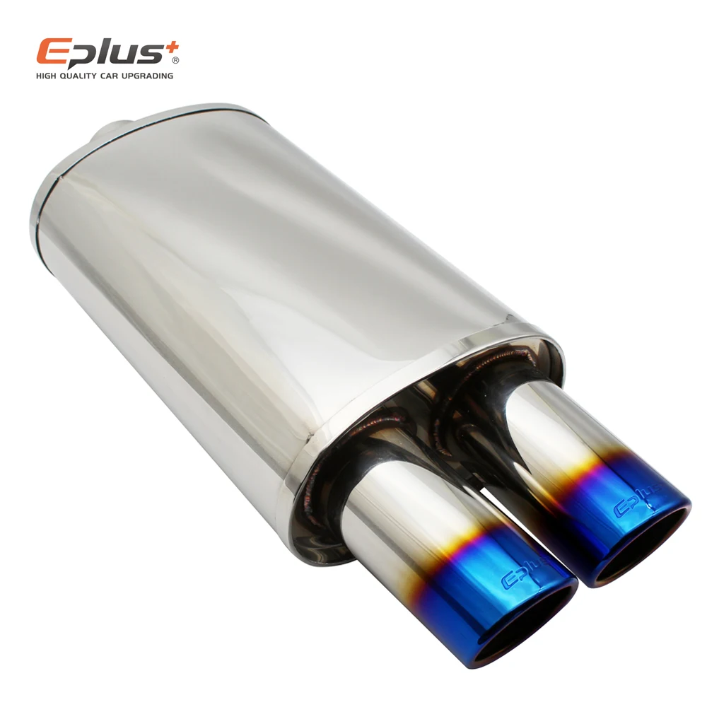 EPLUS Car Accessories Exhaust Systems Muffler Pipe M Drum Universal Stainless Burned Blue Silver Silencer Double Export 63MM76MM