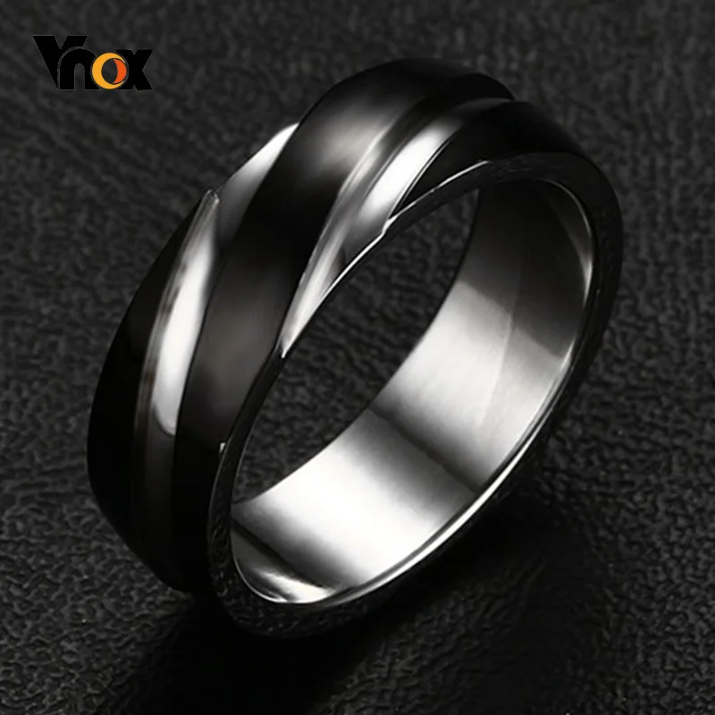 Vnox Wedding Ring for Women Men Stainless Steel Black Rose Gold Color Free velvet bag Gift