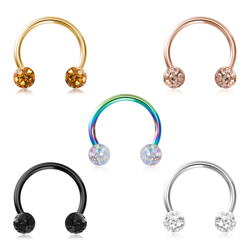 1PC Bling Ferido przegroda nosa pierścionki podkowa Piercing biżuteria 16G chrząstka Helix Tragus kolczyki Hoop Lip Piercing ustalający 8mm