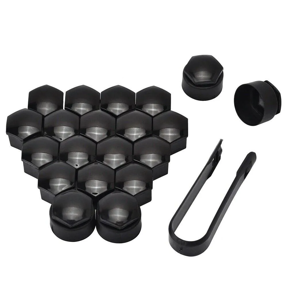 ABS Plastic Removal Tool 17mm GLOSS BLACK ALLOY WHEEL NUT BOLT COVERS CAP UNIVERSAL SET FOR ANY CAR