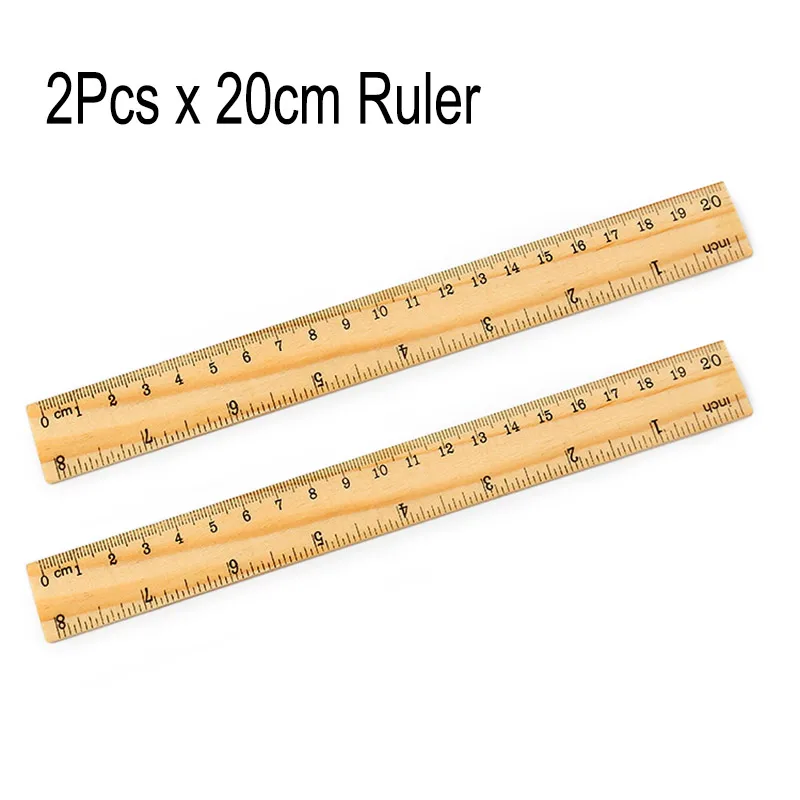 2Pcs Wooden Straight Ruler Double Side Scale CM Inch Office School Measuring Tool Stationery Photography Props 15CM 20CM 30CM