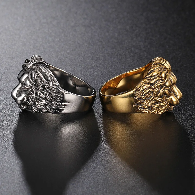 Domineering lion head ring king of the style of steel casting stone lion ring