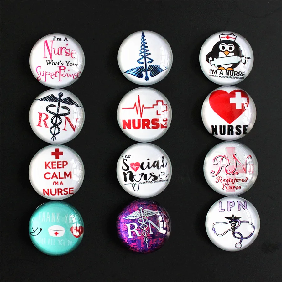 

From 8mm to 30mm Nurse Doctors Ribbon Round Pattern Glass Cabochon Flatback Photo Base Tray Blank DIY Making Accessories K06223