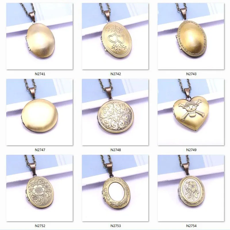 Copper Color Love Heart Locket Pendants for Women Men Openable Photo Frame Glossy Family Pet Picture Necklace Family Love Gift