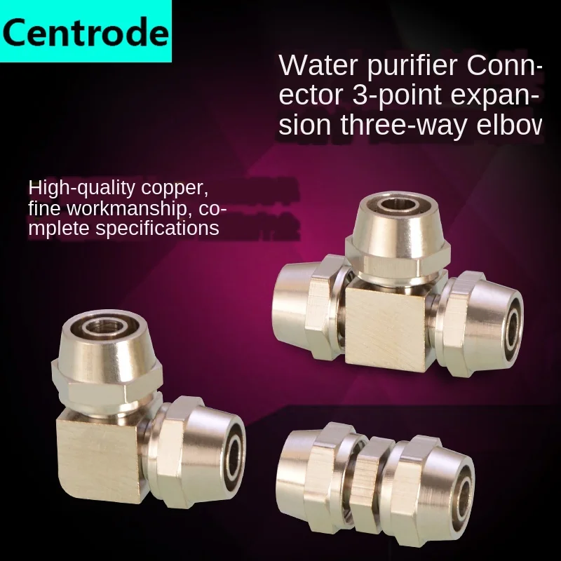 Connector Pure Water Machine Water Inlet Tee Water Filter Water Dispenser 3/8IN Three Pass Filter Elbow Copper Fittings