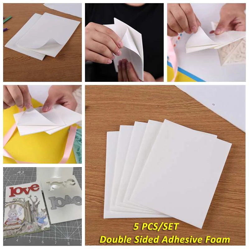 

15.2x21.6cm Cuttable Double Sided Adhesive Foam Sheets 5PCS/SET For Creating Shaker Cards Cut With Cutting Machine DIY 2021