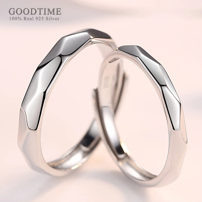 Fashion 100% Real 925 Sterling Silver Wedding Couple Ring Jewelry Valentine Gift Record Letters Band For Lovers