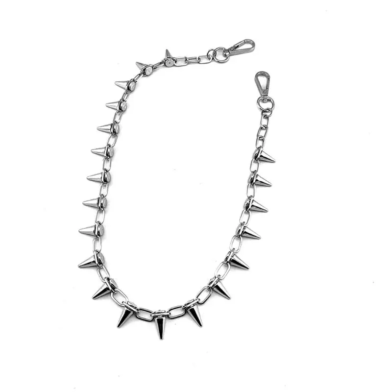 Punk Spike Jeans Pants Chain Secure Travel Wallet Chain Link Coil Leash Jewelry