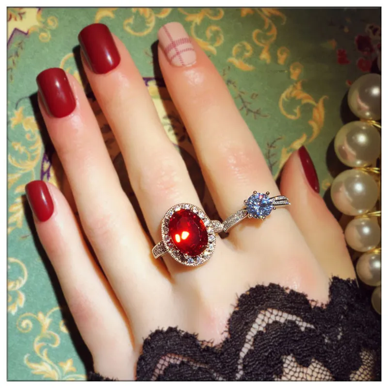 

S925 Sterling Silver Rings For Women Vintage Pigeon Blood Red Pigeon Eggs Ring Cubic Zirconia Index Finger Luxury Fine Jewelry