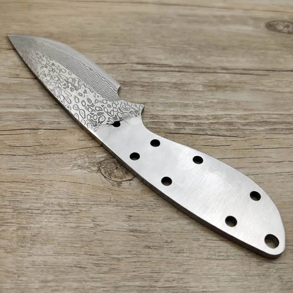 DMDIY-08 Dropship Damascus Steel Fixed Blade Straight Knife Diy Semi-finished Outdoor Camping Knife Blanks Copper Nails