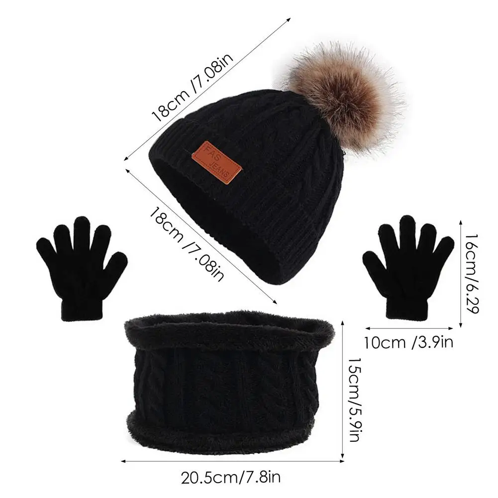 Kids Winter Hats Toddler Gloves Hats Gloves Scarf Set Warm Fleece Lining Hat 3Pcs Winter Beanie Hat Scarf Gloves Set For 1-5