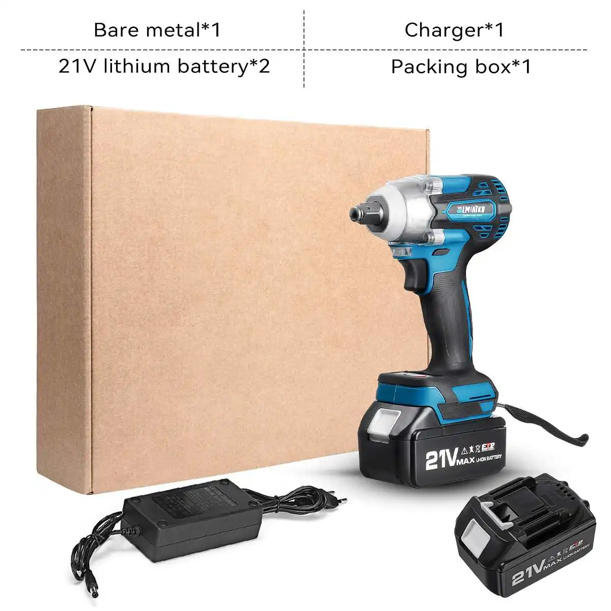 New 21V 588N.M Brushless Cordless Electric Impact Wrench 1/2 inch Power Tools 15000mAh Li Battery Compatible Makit 18V Battery