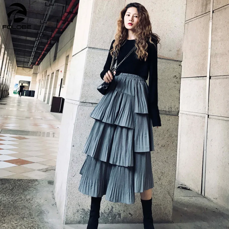 

FOLOBE Puffy Cake Skirts for Women Asymmetrical Pleated Ruffles Irregular Skirts Women Casual Fashion Skirt for Office Ladies