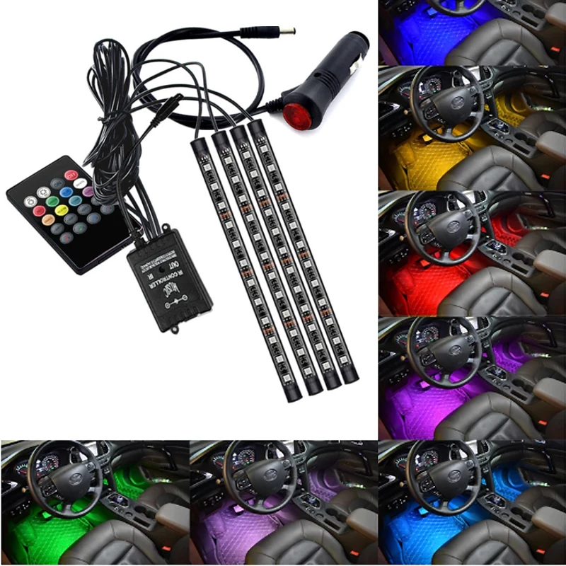 

4Pcs Led Lights For Car RGB Interior Ambient Decorative Lamp Music Control USB Cigarette Multiple Modes Strip Light