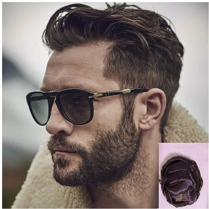 

Dark Brown Color Human Hair System Wave Straight Super Soft Clean Base HairPiece Men Toupee Men Human Hair Breathable Full PU