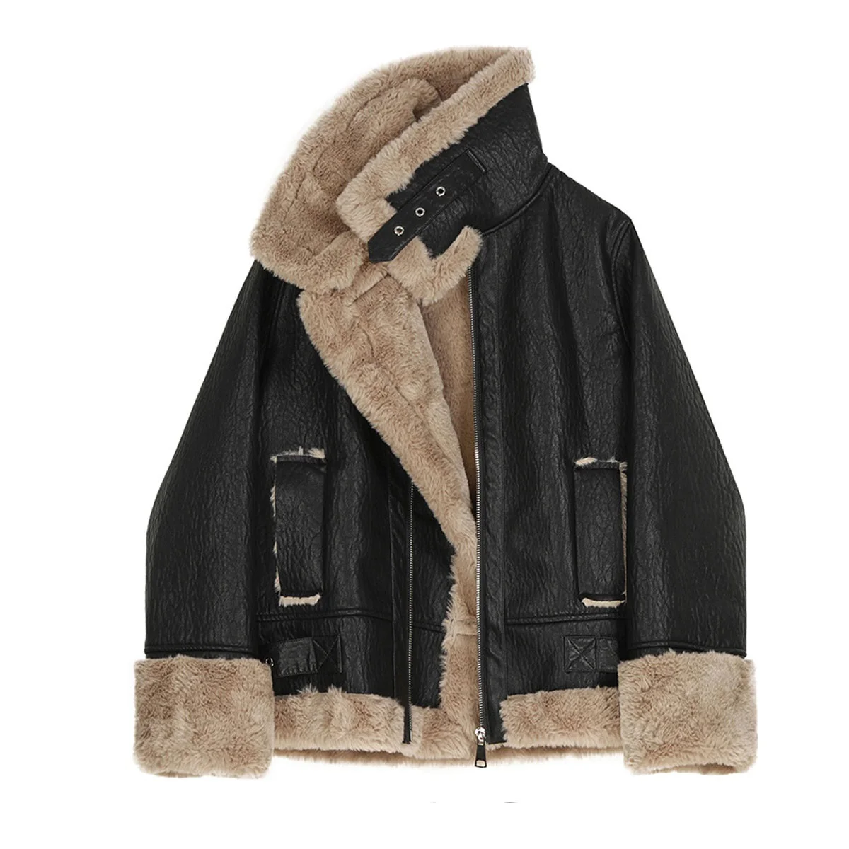 Winter Women Faux Fur Leather Jacket Imitation Mink Velvet Leather Jacket Thick Motorcycle Jackets Vintage Suede Lambswool Coats