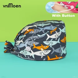 Funny shark Scrub Cap Spa Laboratory Men and Women Adjustable Scrub Cap Cute Lady Nurse Cap Dentist Cap Surgical Cap with button