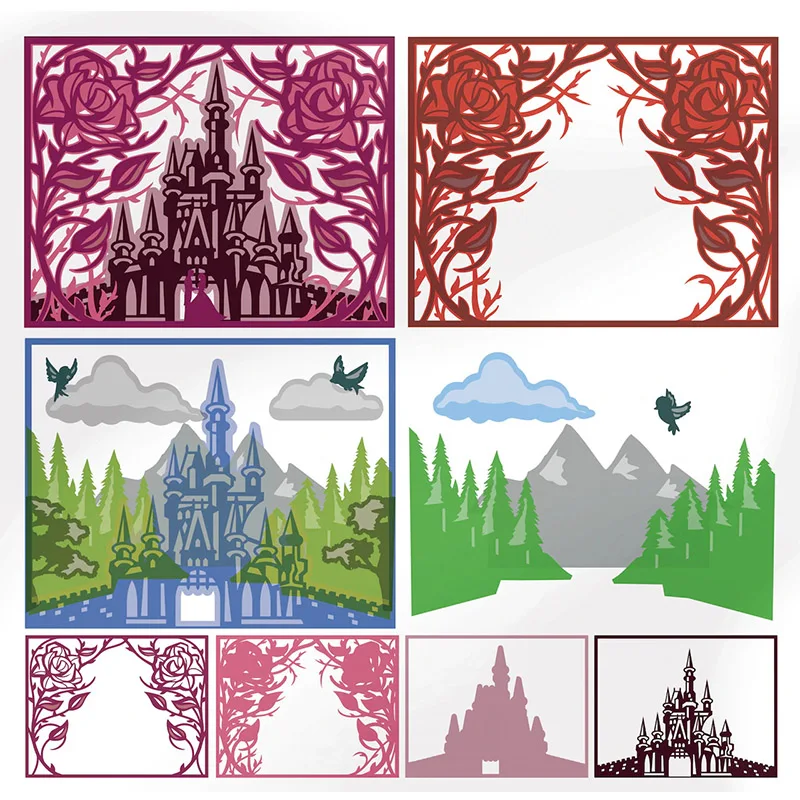 4pcs/Set Layered Once Upon a Time Castle Metal Cutting Dies Stencils for DIY Scrapbooking Paper Cards Making Handmade Crafts New