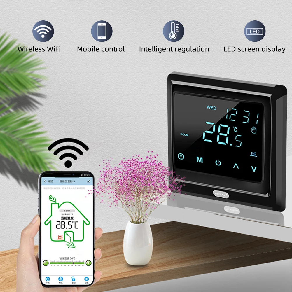 New Digital Wifi Smart Thermostat LCD Temperature Control Panel Wireless Floor Heating Controller Mobile Phone APP/Voice Control