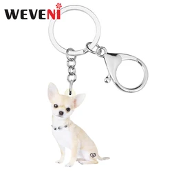 WEVENI Acrylic Cute Chihuahua Dog Keychains Keyring Pet Animal Key Chain Jewelry For Women Kids Teens Fashion Gift Bag Charms