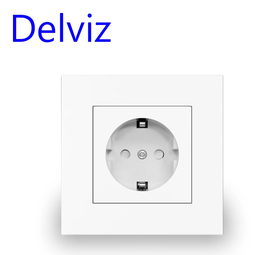 Delviz Wall 16A Power Socket, New style Crystal Glass Panel,AC 110V-250V,White/Black/Gray, Household Embedded EU Standard Outlet