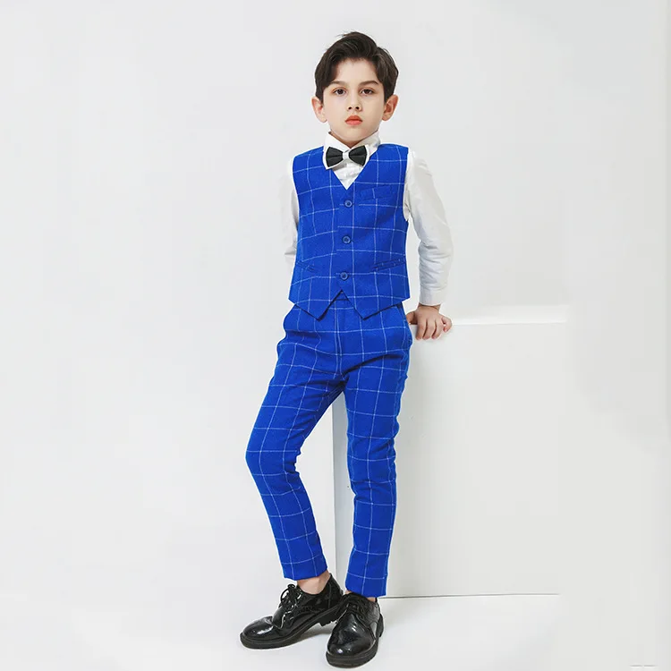 Flower Boys Jackets Vest Pants 3pcs Suits Kids Blazer Formal Wedding Dress Photography Suit Children Birthday Clothes Set