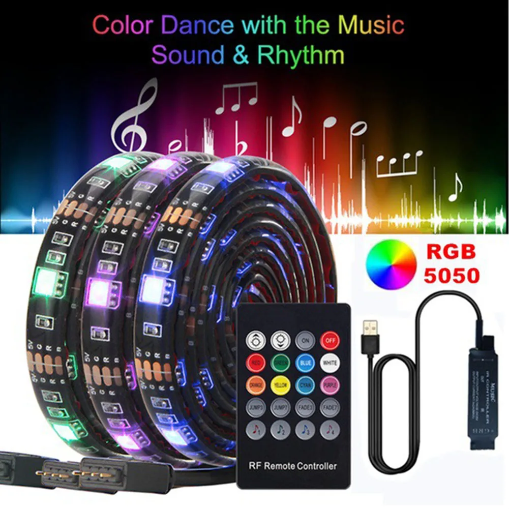 Classic Texture USB LED Music Control String Light Practical Waterproof RGB Flexible TV Tape Ribbon Lamp Entertainment Supplies