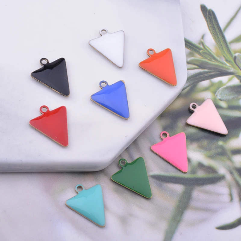 30pcs 14*12mm High quality Copper Enamelled Triangle Charms Both Sided Pendant DIY Jewelry Bracelet Making No Fade