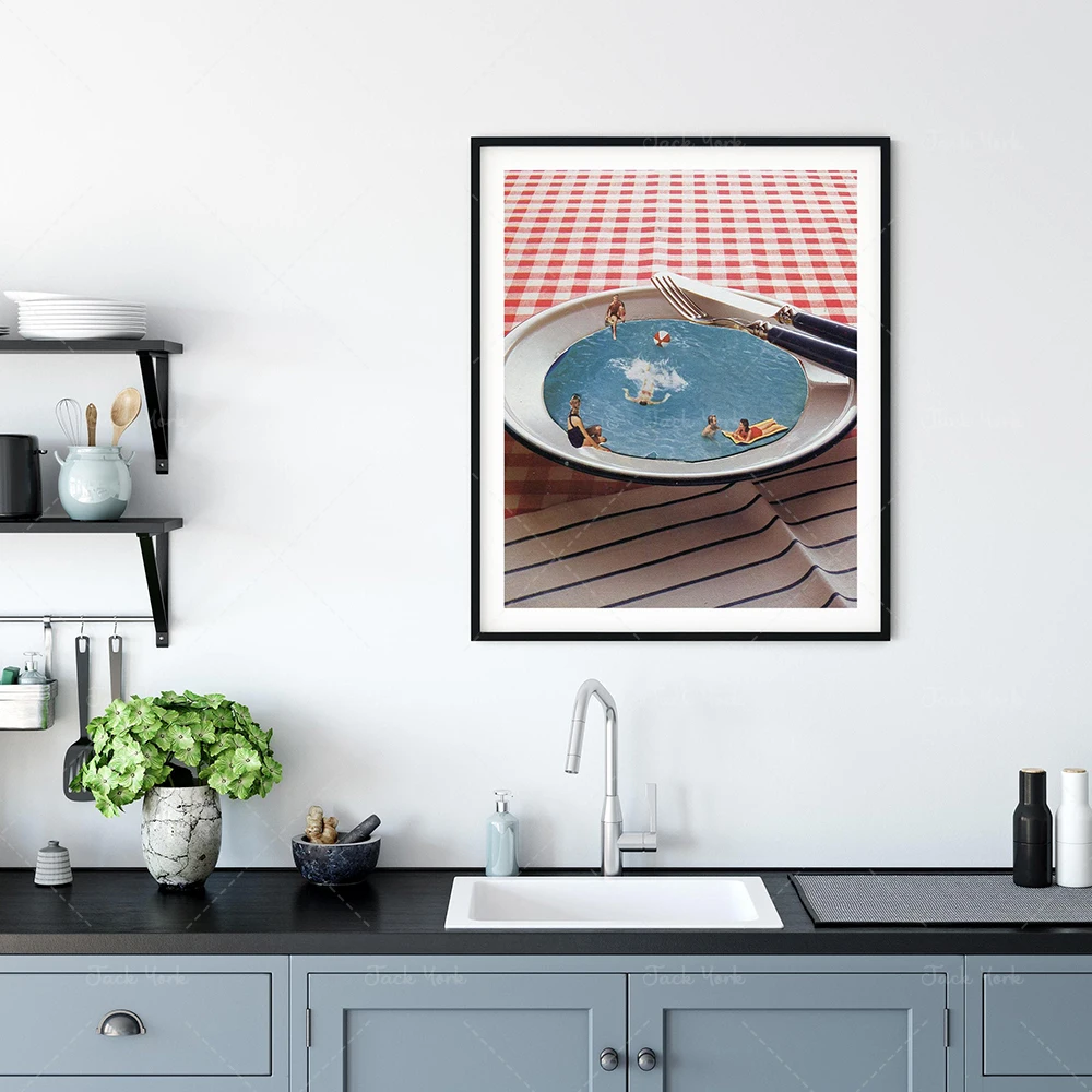 Kitchen art print, Kitchen wall decor, Food art, Illustration, Swimming pool art, Unique prints, Modern art