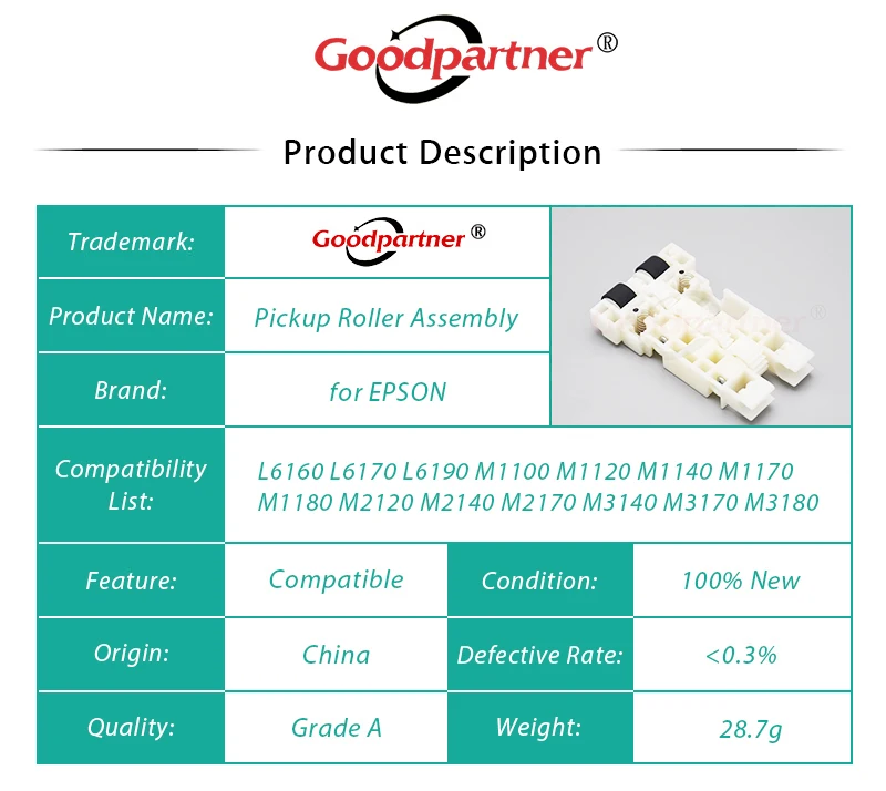 1X 1767046 1724181 Pickup Roller for EPSON M1100 M1120 M1140 M1170 M1180 M2120 M2140 M2170 M3140 M3170 M3180 L6160 L6170 L6190
