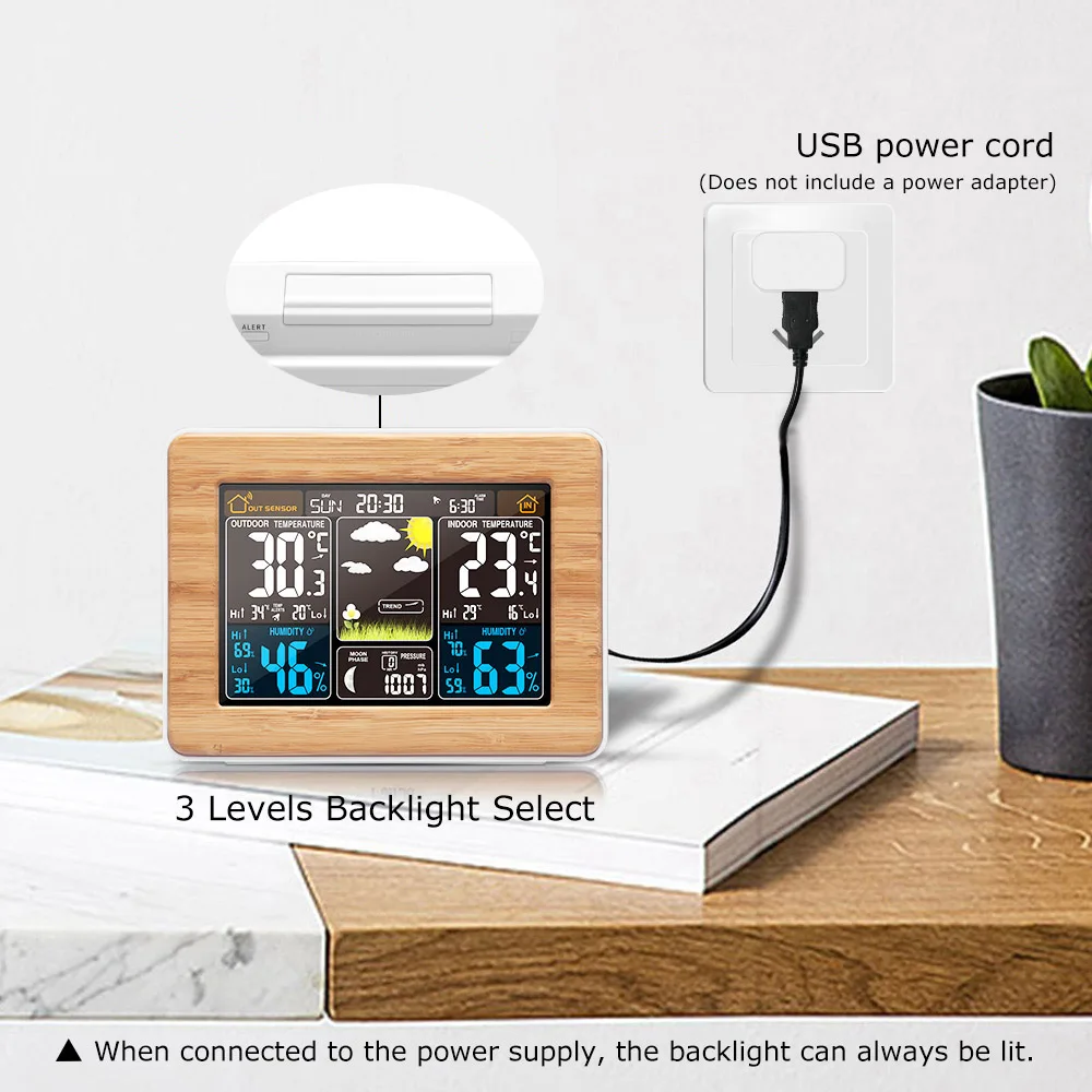 Reloj despertador de FanJu reloj Digital Sensor de humedad temperatura barómetro pronóstico estación meteorológica relojes de mesa de escritorio electrónicos